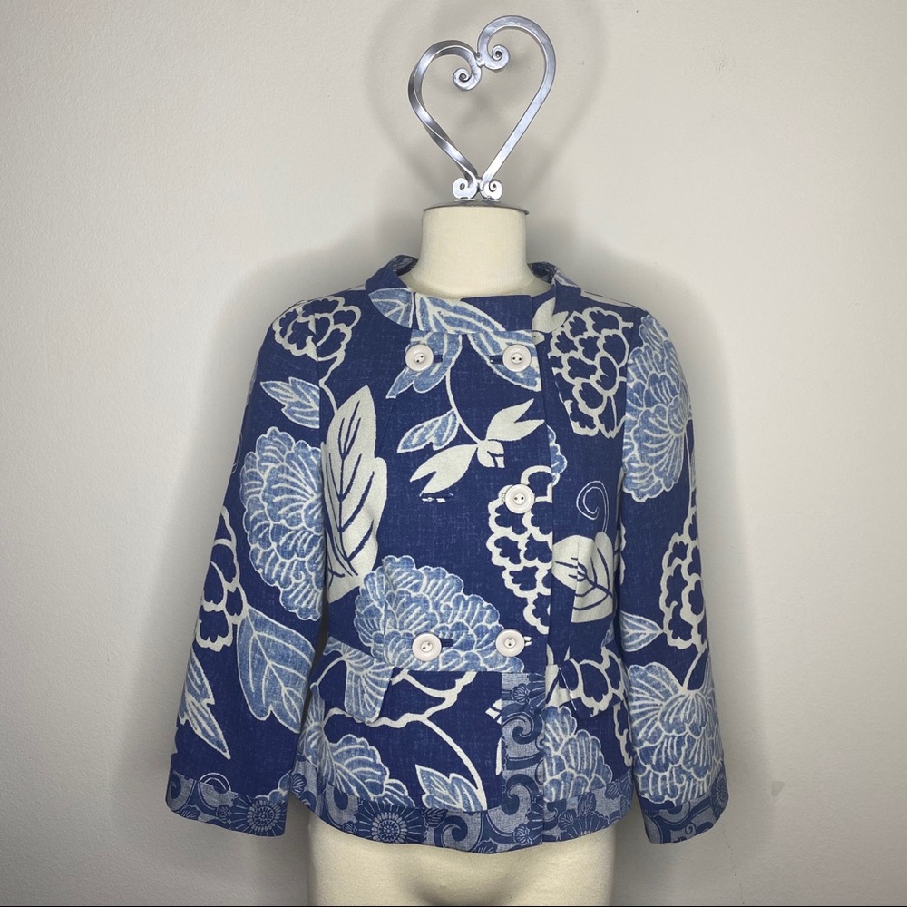 Anthropologie Elevenses Blue Floral Jacket